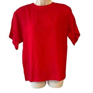 Vintage Worthington Red Silky Short Sleeve Blouse‎ Size 10 Made in USA